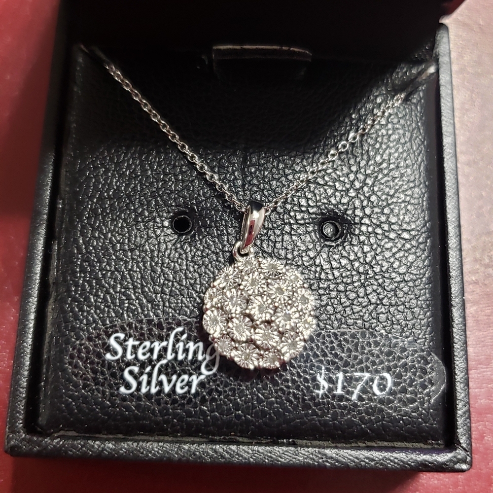 Sterling Silver And Diamond Floral Pendant Necklace